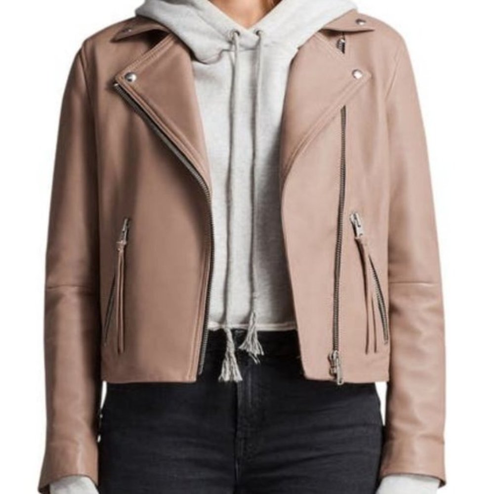 ❌SOLD❌ALLSAINTS Dalby Leather Biker Jacket Pink - Picture 3 of 14